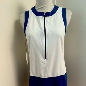 Angle New York SUE Zip Front Tennis Dress Blue White Pockets Sz S $175 NWT